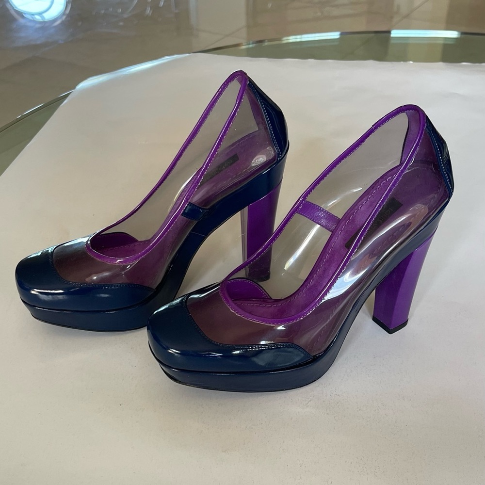 Louise Vuitton vintage plastic and leather purple and wine  platforms 6.5